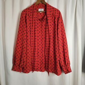 Pendleton Country Sophisticates Vintage Red Geometric Sz 22 Front Tie Blouse